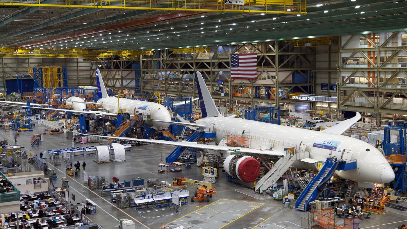 Boeing 787 Dreamliners sit on the assembly line at the Boeing Factory in Everett, Washington.