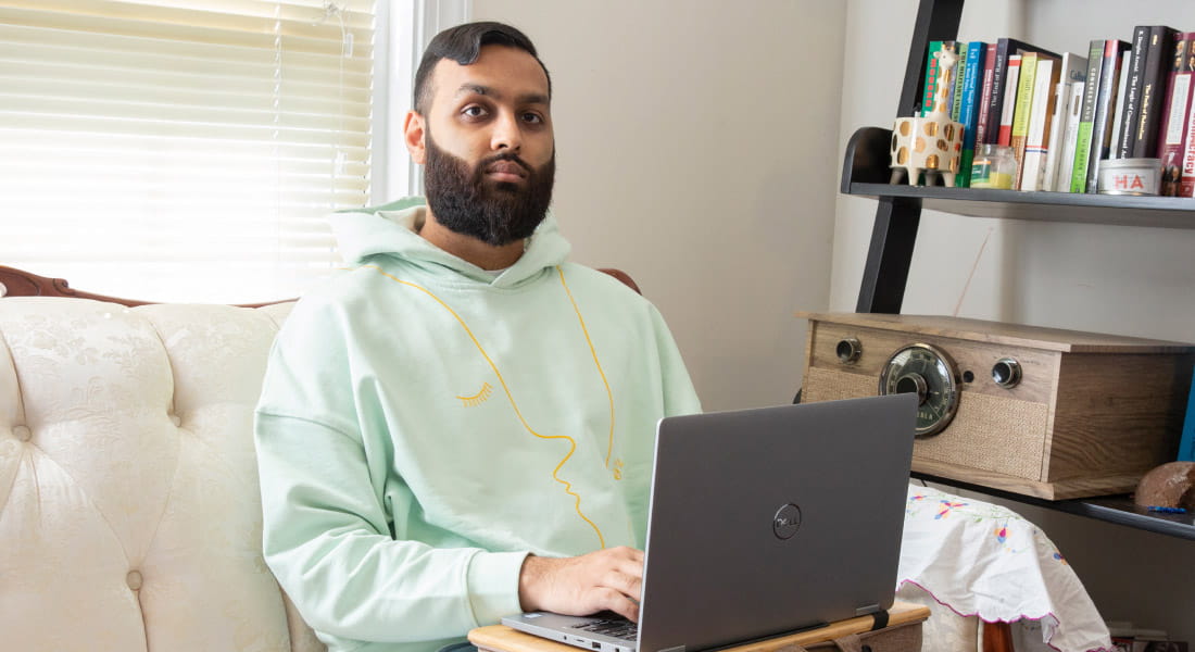 Areeb Been Khan, a law graduate based in New York City, grew anxious when ExamSoft virtual proctoring software failed to detect his face before a mock exam. (Photo: Suzannah Hoover/YR Media)
