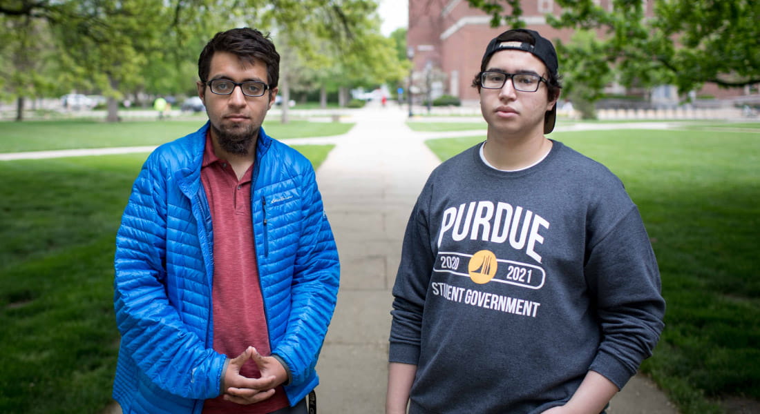 Talha Ahmad and Mohamed Bouftas passed a resolution demanding that Purdue University end all contracts with virtual proctoring services. (Kaiti Sullivan/YR Media)
