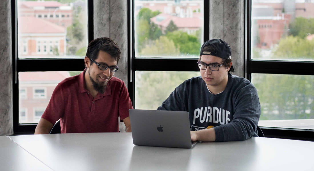 Talha Ahmad (left) and Mohamed Bouftas (right) organized against virtual proctoring at Purdue University after Ahmad was locked out of his iPad for 8 hours right before an exam. Photo: Kaiti Sullivan/YR Media