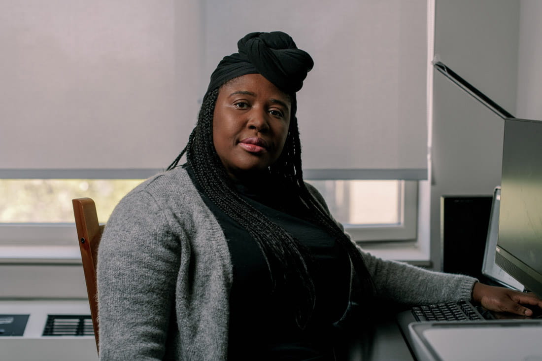 Sergine Beaubrun, at her home in Brooklyn, New York, tells other students who have to use ExamSoft not to be discouraged if virtual proctoring software can’t see them. (Photo: Scott Heins/YR Media)